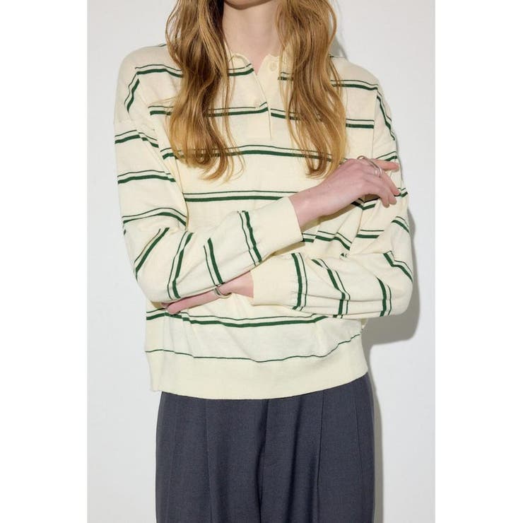 カシミヤミックスポロカラーボーダーニット | AZUL BY MOUSSY | 詳細画像5 