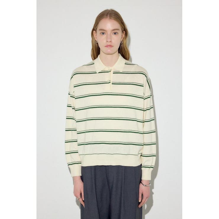 カシミヤミックスポロカラーボーダーニット | AZUL BY MOUSSY | 詳細画像8 