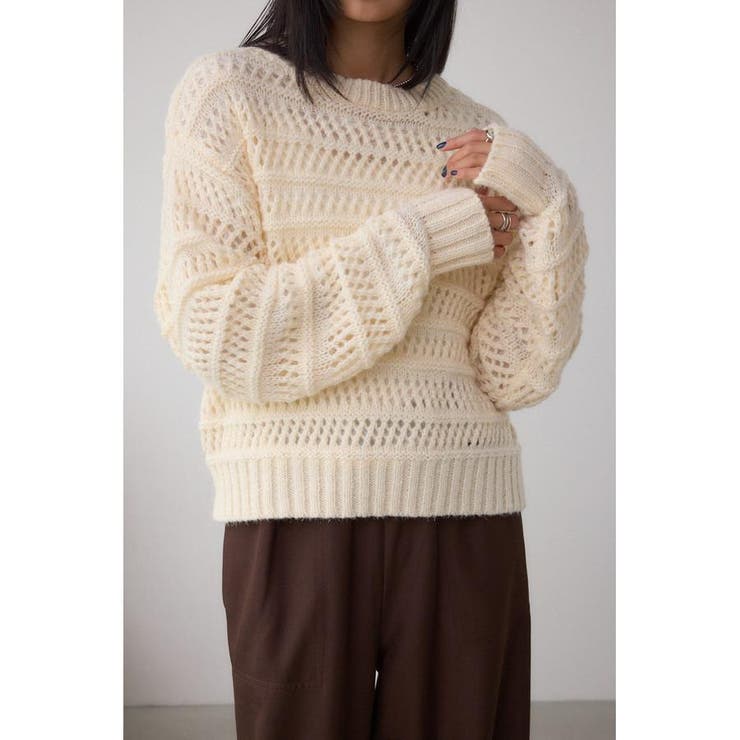 メッシュボーダーインナーセットニット | AZUL BY MOUSSY | 詳細画像1 