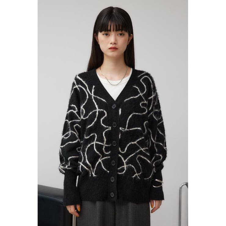 美品❤️ジバンシー　ニットカーディガン　総柄　ブラック　ウール　Lサイズ ライン柄ニットカーディガン[品番：AZLW0022638]｜AZUL BY MOUSSY