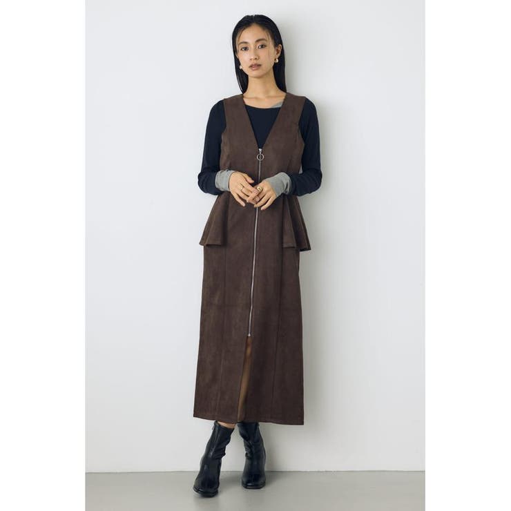 BRN | 素材アソートペプラムジップジャンスカ | AZUL BY MOUSSY