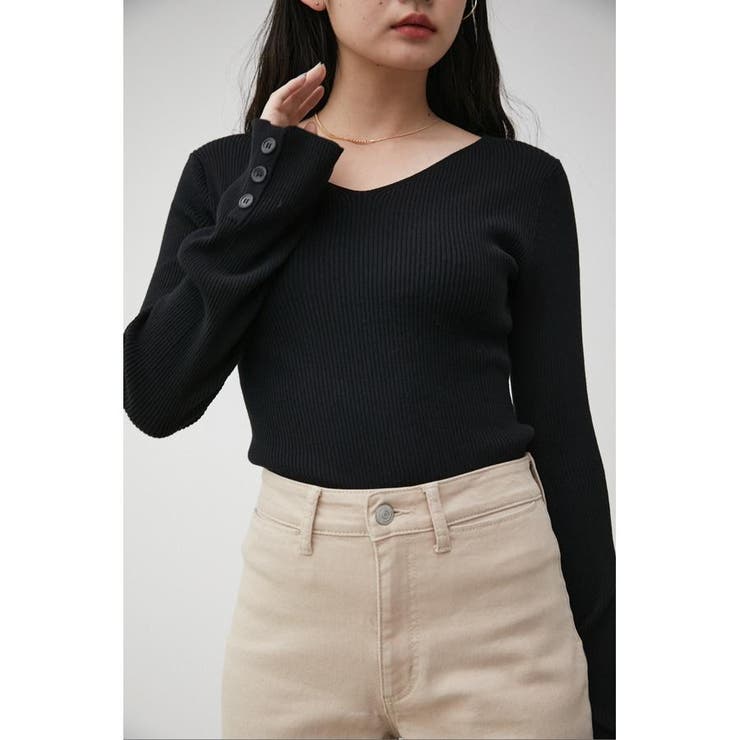 BLK | 2WAY SLEEVE BUTTON RIB KNIT | AZUL BY MOUSSY
