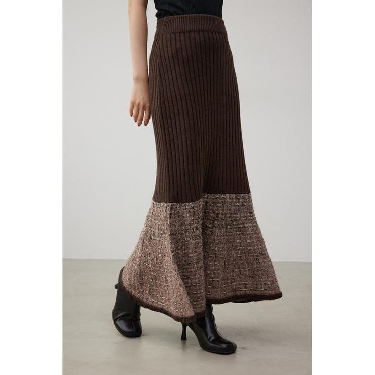 ツイードスウィッチングマーメイドニットスカート[品番：AZLW0021434