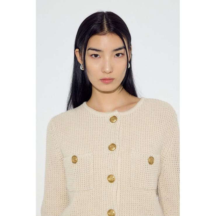 クルーネックツイードライクニットジャケット | AZUL BY MOUSSY | 詳細画像3 