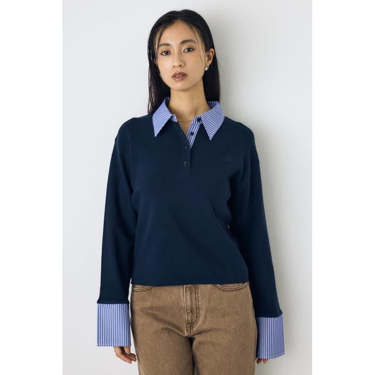 NVY | ポロカラーフハクドッキングニット | AZUL BY MOUSSY