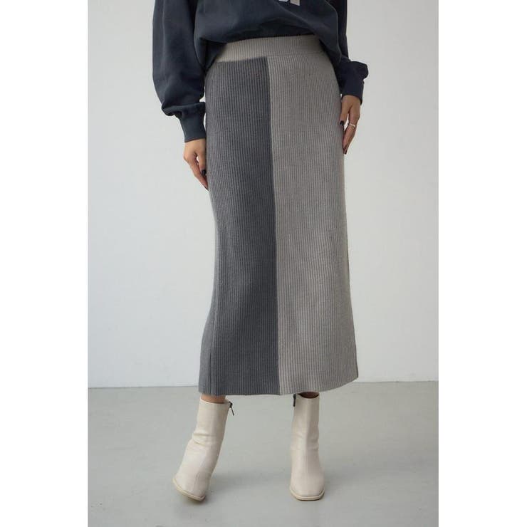 GRY | バイカラーIラインニットスカート | AZUL BY MOUSSY