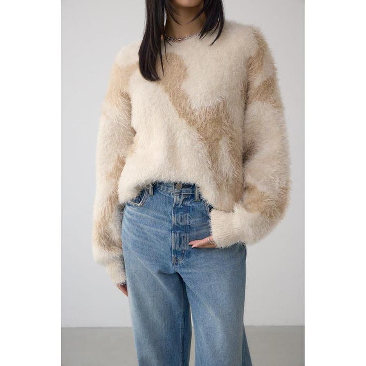 柄BEG5 | ニュアンスカウ柄Vネックニットトップス | AZUL BY MOUSSY