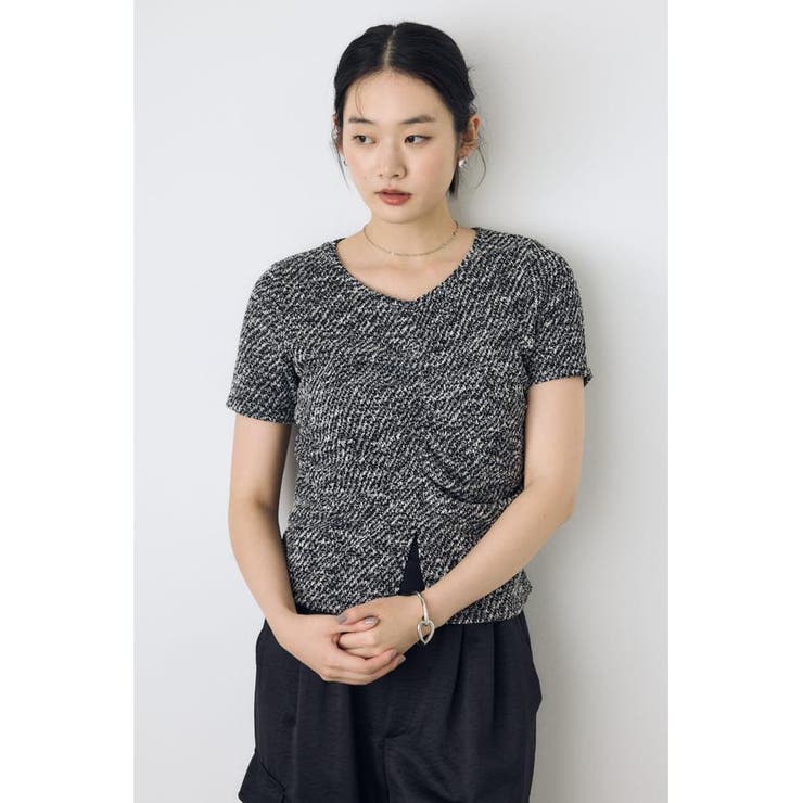 カットツイードフロントギャザートップス | AZUL BY MOUSSY | 詳細画像10 