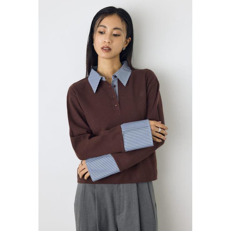 BRN | ポロカラーフハクドッキングニット | AZUL BY MOUSSY