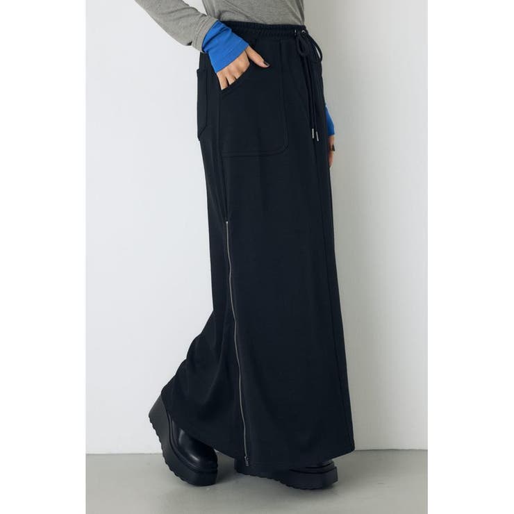 BLK | ジップデザイン裏毛ロングスカート | AZUL BY MOUSSY