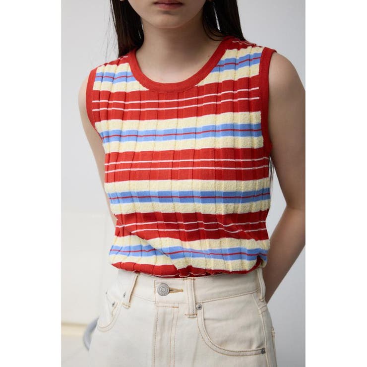 定価11万✨ タグ付き アクリス ブルー ニット ノースリーブ 新品 アンクレイヴ ノースリーブ ニット 1 サマーニット ブルー