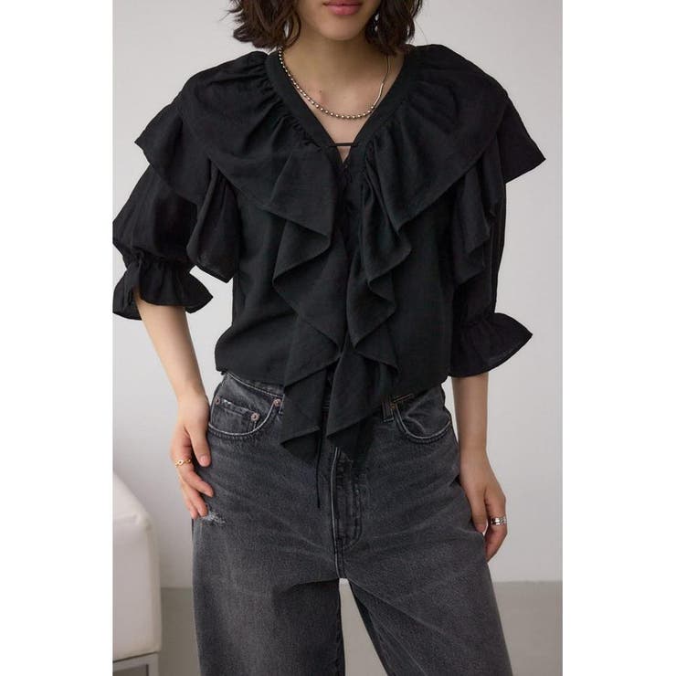 BLK | ラッフルフリル5分袖ブラウス | AZUL BY MOUSSY