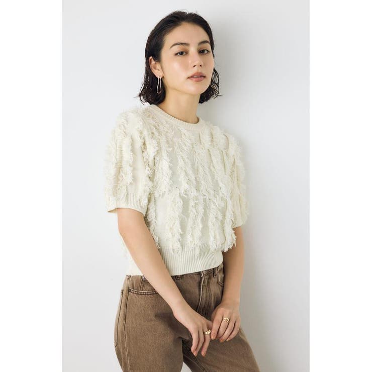 フリンジデザイン5分袖ニットトップス | AZUL BY MOUSSY | 詳細画像1 