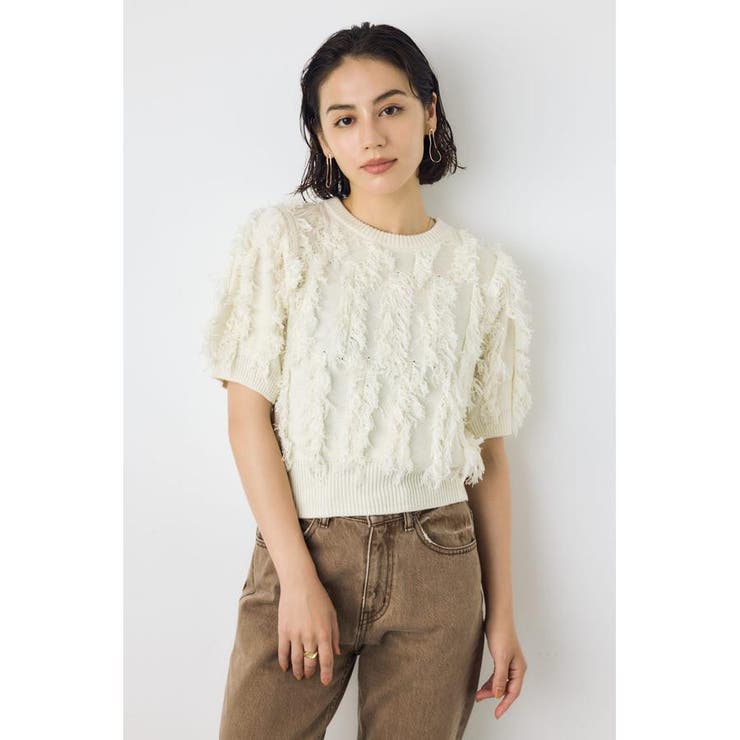 フリンジデザイン5分袖ニットトップス | AZUL BY MOUSSY | 詳細画像2 