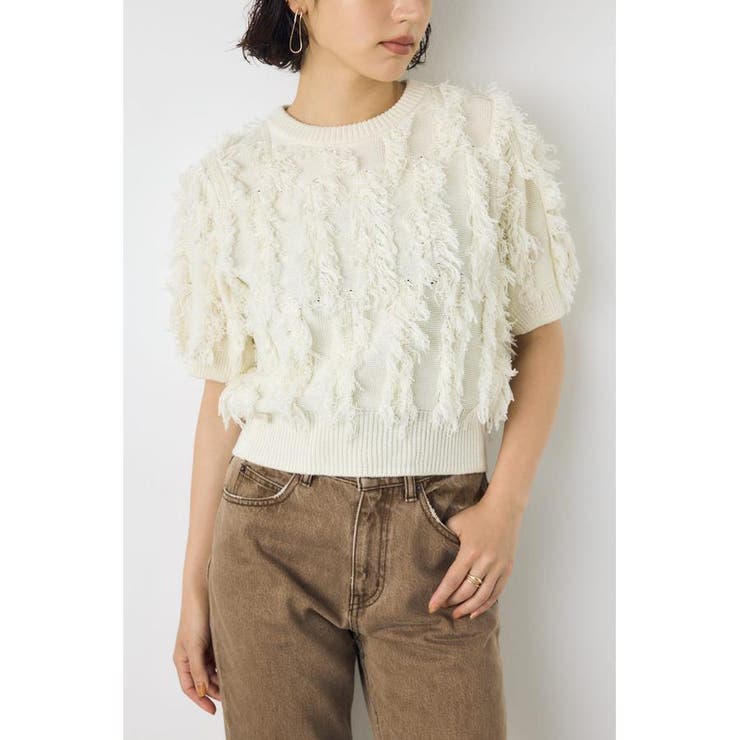 フリンジデザイン5分袖ニットトップス | AZUL BY MOUSSY | 詳細画像3 