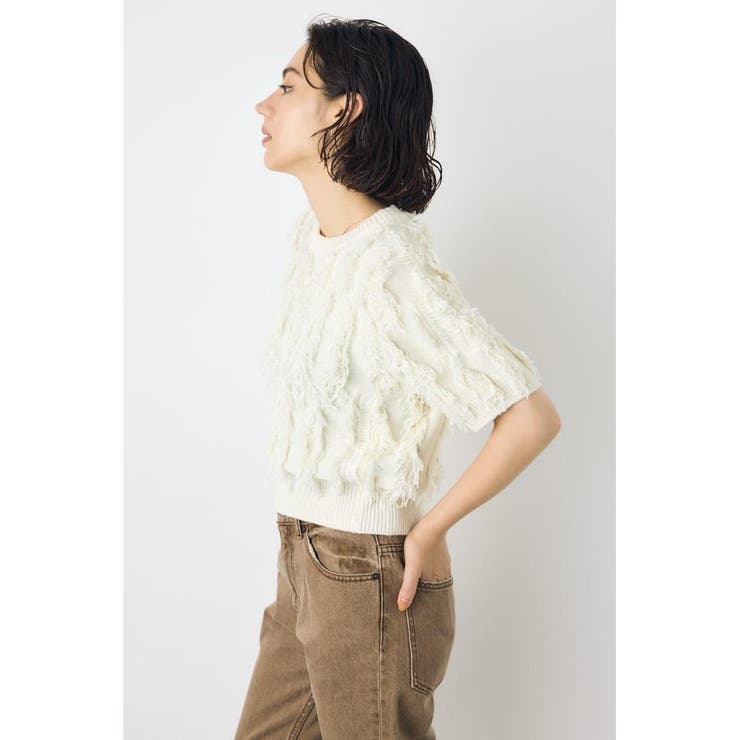 フリンジデザイン5分袖ニットトップス | AZUL BY MOUSSY | 詳細画像4 