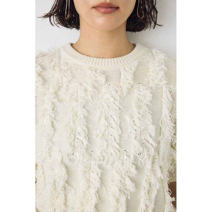 フリンジデザイン5分袖ニットトップス | AZUL BY MOUSSY | 詳細画像7 