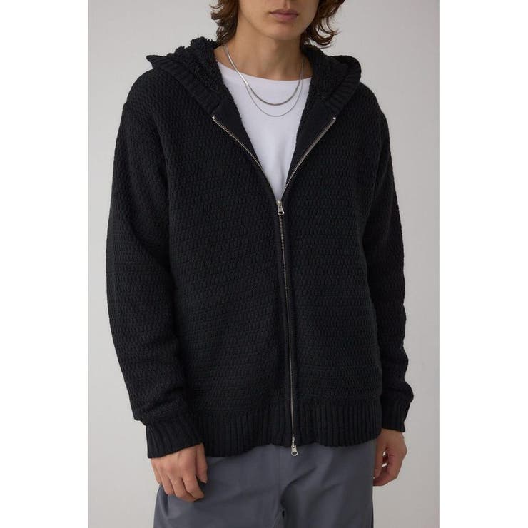BLK | ガーターボアジップニット フーディー | AZUL BY MOUSSY