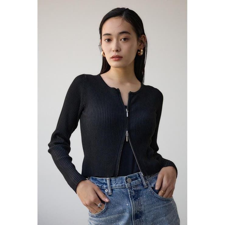 柄BLK5 | Wジップ配色リブカーディガン | AZUL BY MOUSSY