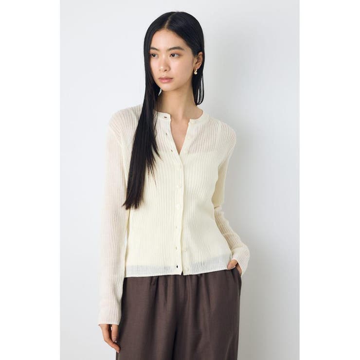 O/WHT1 | シアーリブ長袖ニットカーディガン | AZUL BY MOUSSY