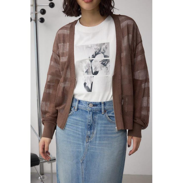 BRN | シアージップアップカーディガン | AZUL BY MOUSSY