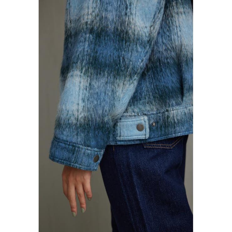 古着　チェック柄　デニム　ボア　ライダース　ジャケット　ジップアップ　ブルー 古着 チェック柄 デニム ボア ライダース ジャケット ジップ