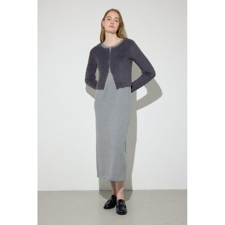 GRY | Wジップシャギーカーデセットニットワンピース | AZUL BY MOUSSY