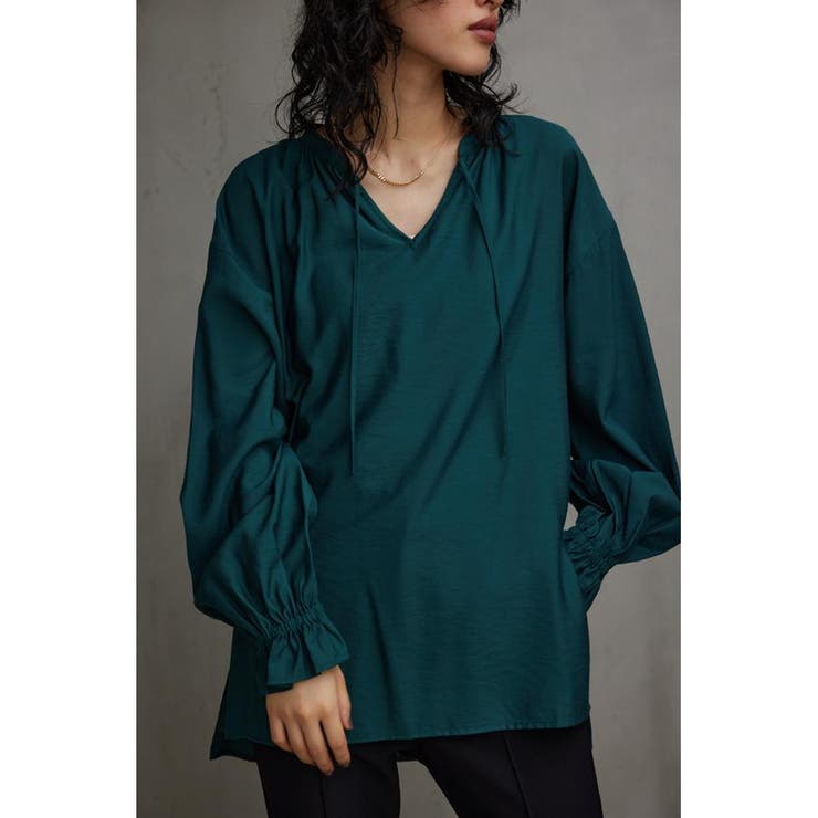 D/GRN3 | スキッパーギャザーブラウス | AZUL BY MOUSSY