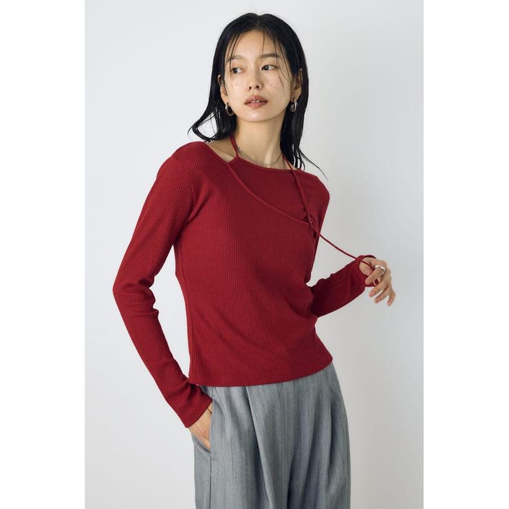 RED | アシンメトリーフェイクレイヤードトップス | AZUL BY MOUSSY
