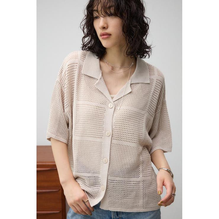 メッシュニット切り替えデザインカーディガン | AZUL BY MOUSSY | 詳細画像2 