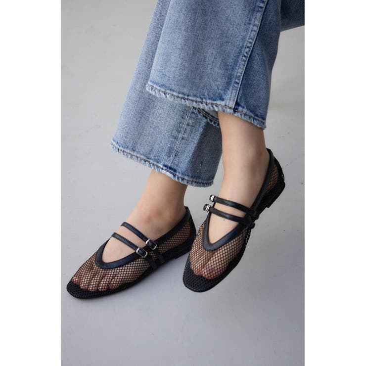 BLK | ダブルベルトメッシュフラットパンプス | AZUL BY MOUSSY