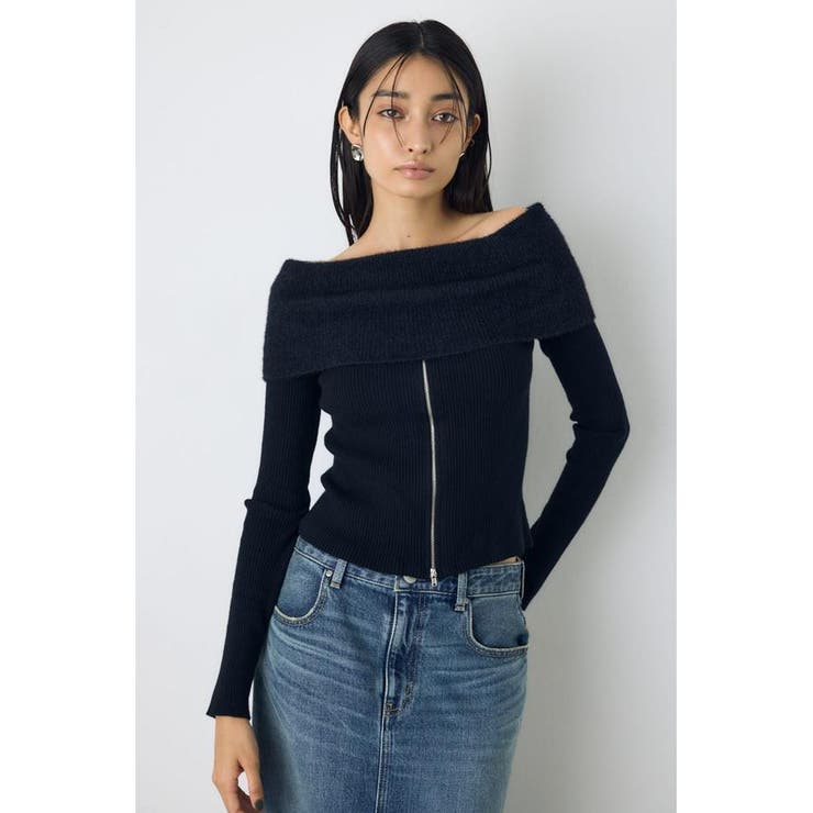 BLK | シャギーコンビジップオフショルニット | AZUL BY MOUSSY