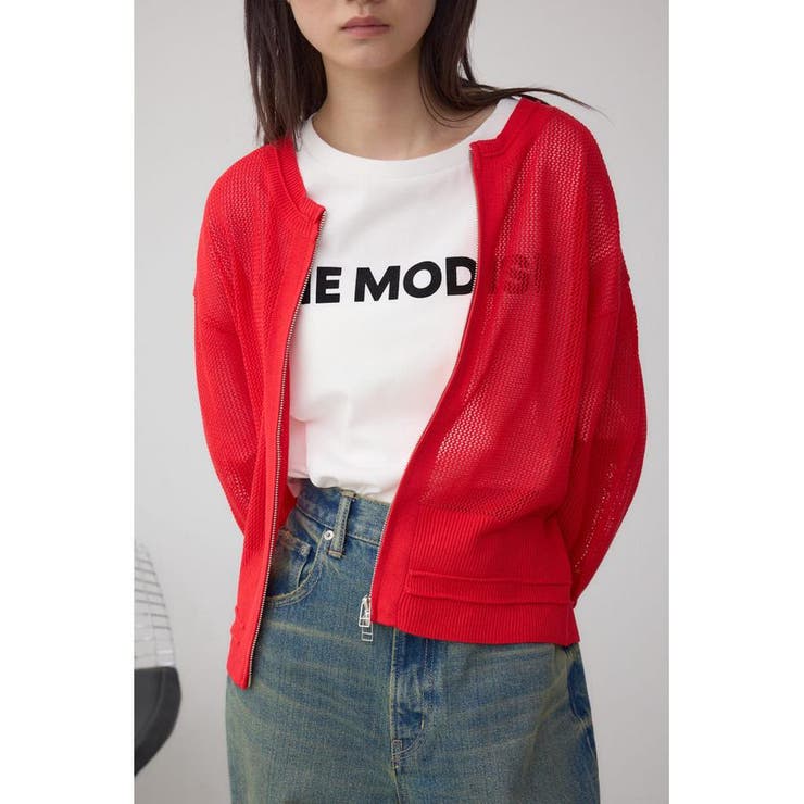 RED | Wジップメッシュニットカーディガン | AZUL BY MOUSSY
