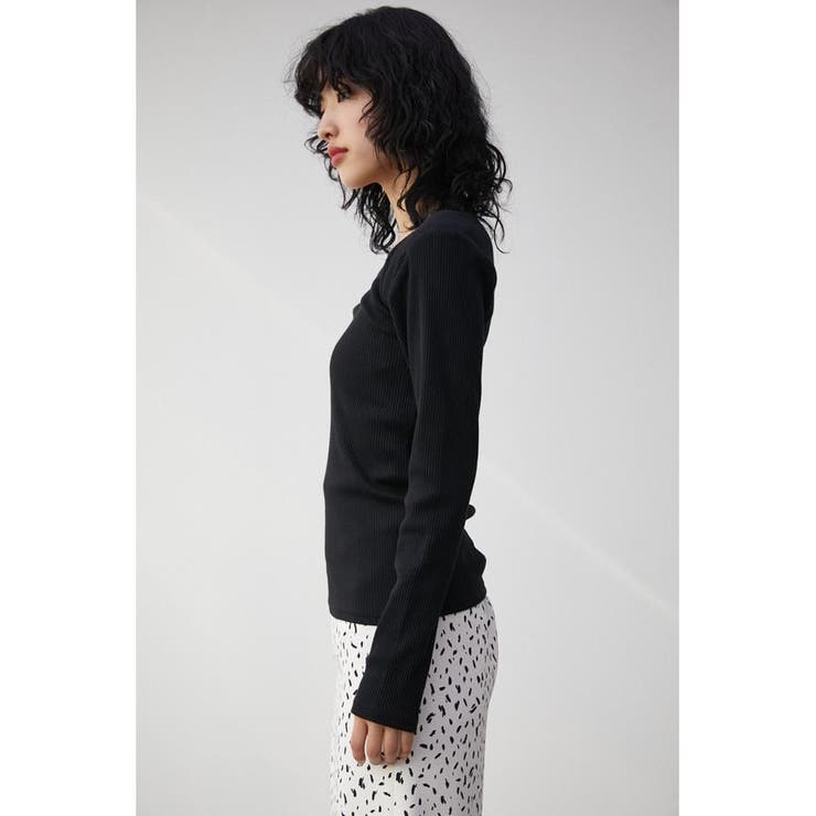 トップス 3WAY VOLUME SLEEVE LAYERED TOP LIXHULT Long Sleeve Shirts Women Ribbed One Piece Cutout