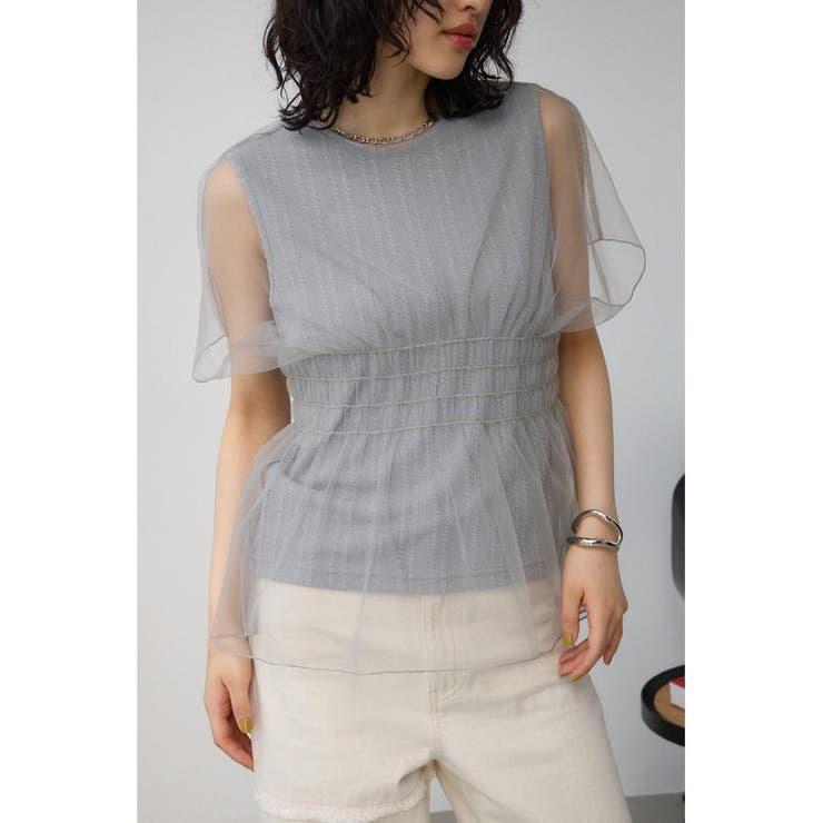 GRY | チュールレイヤードペプラムトップス | AZUL BY MOUSSY