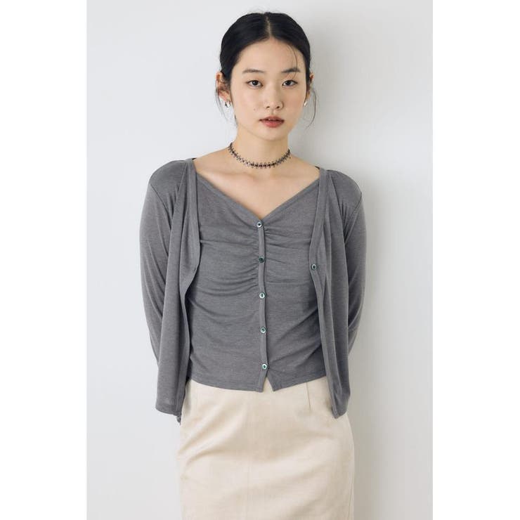 T.GRY | フロントギャザーレイヤードカットカーディガン | AZUL BY MOUSSY