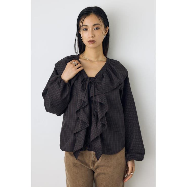 柄BRN5 | レースアップラッフルブラウス | AZUL BY MOUSSY