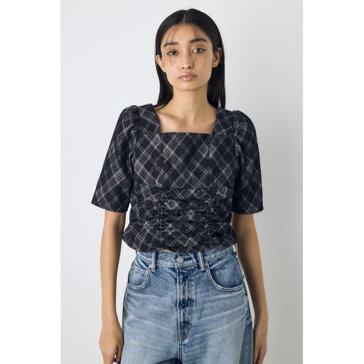 BLK | フロントギャザーデニムチェックブラウス | AZUL BY MOUSSY