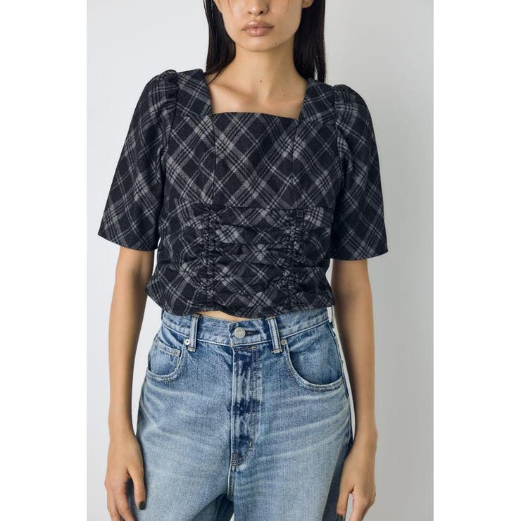 フロントギャザーデニムチェックブラウス | AZUL BY MOUSSY | 詳細画像2 