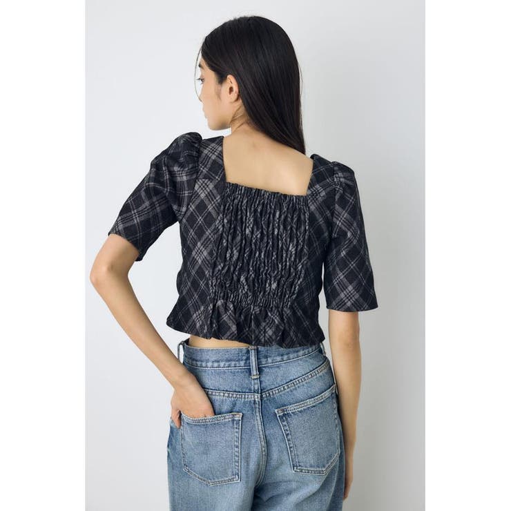 フロントギャザーデニムチェックブラウス | AZUL BY MOUSSY | 詳細画像4 