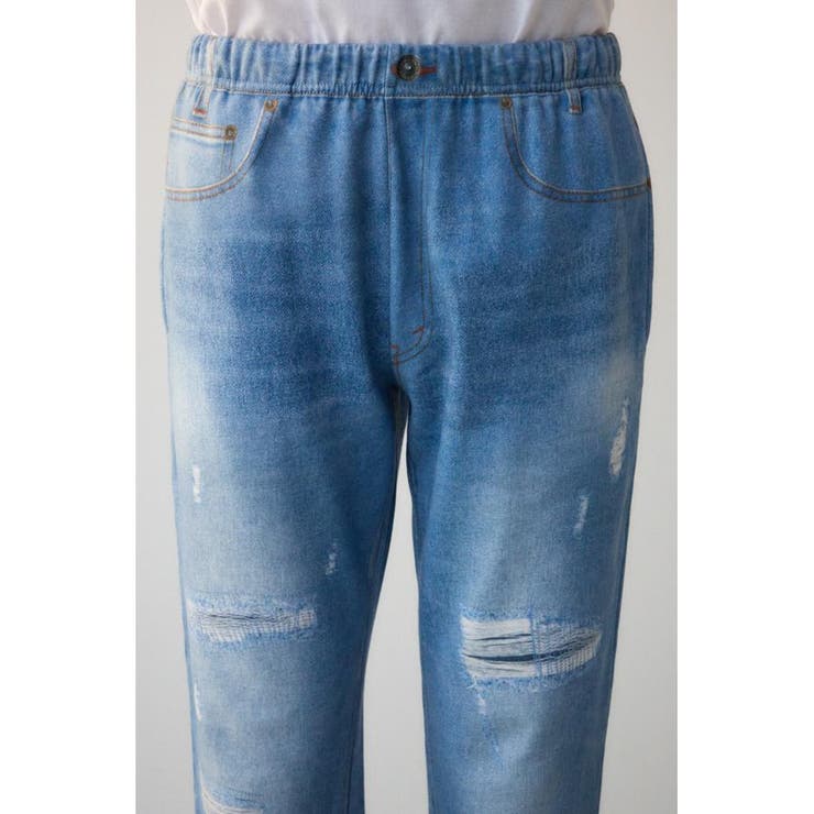 ヴィンテージデニム風転写スウェットパンツ[品番：AZLW0022647]｜AZUL