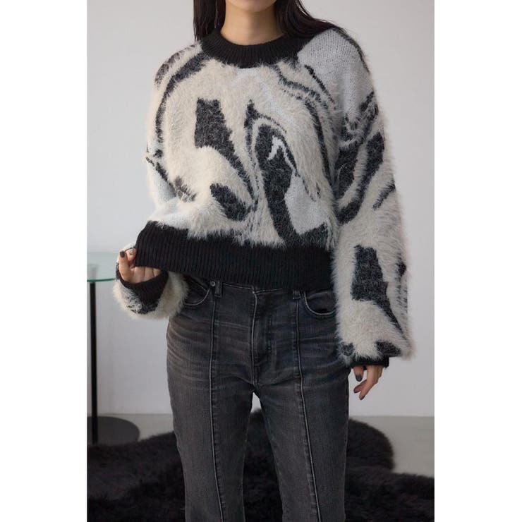 柄WHT5 | アソートパターンクルーネックニット | AZUL BY MOUSSY