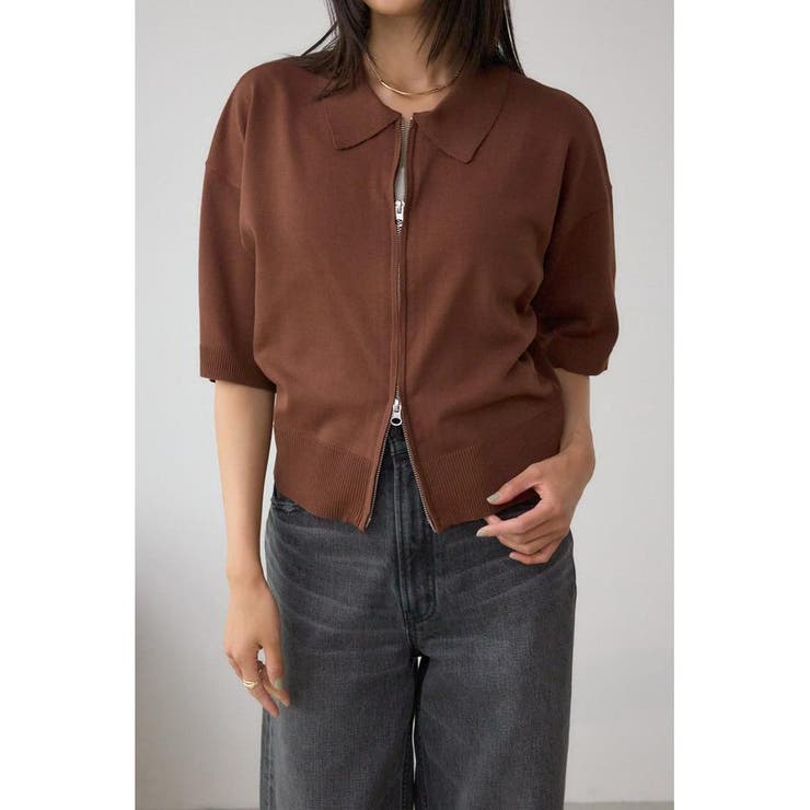 BRN | Wジップポロカラーニットカーディガン | AZUL BY MOUSSY