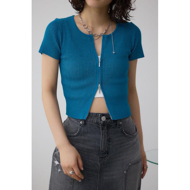BLU | Wジップショートスリーブ配色リブプルオーバー | AZUL BY MOUSSY
