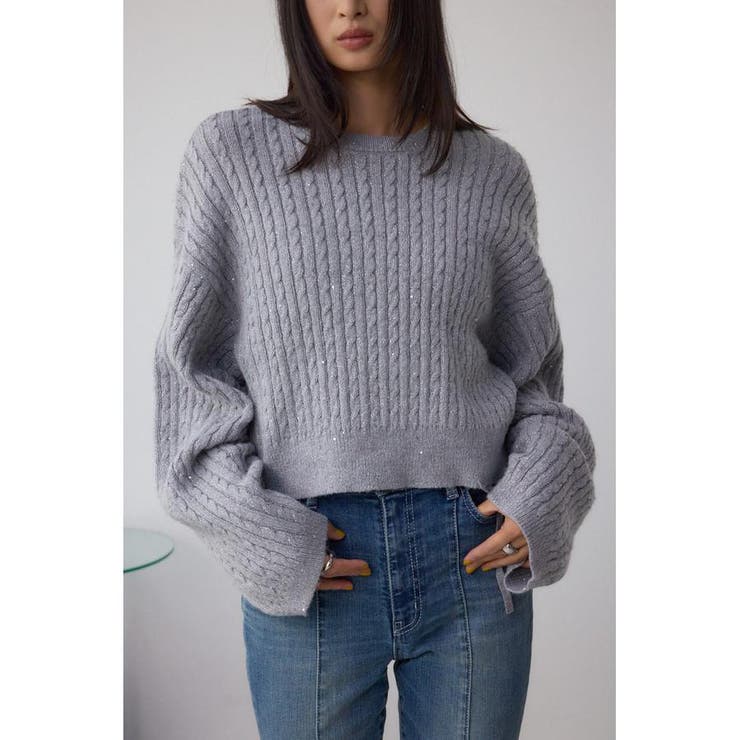 L/GRY1 | ドロストリングスパンコールラメニット | AZUL BY MOUSSY