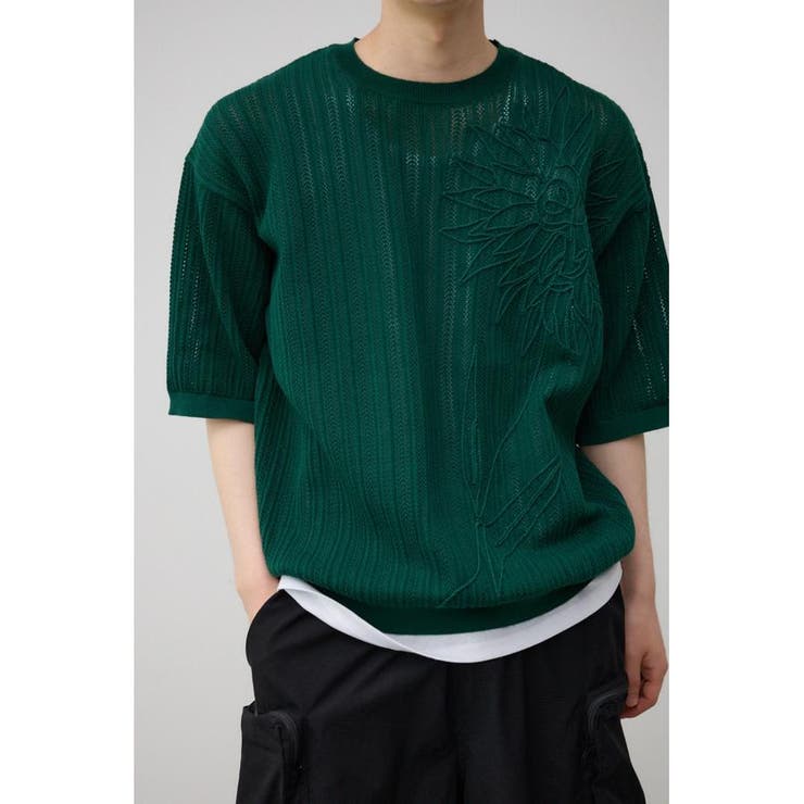 D/GRN3 | クロシェフラワーニットトップス | AZUL BY MOUSSY