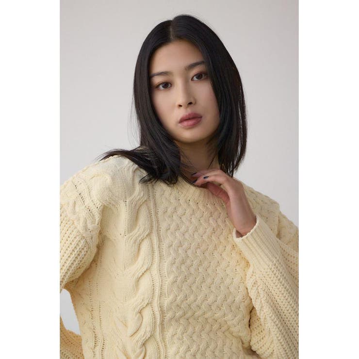 L/YEL1 | サイドレースアップケーブルニット | AZUL BY MOUSSY