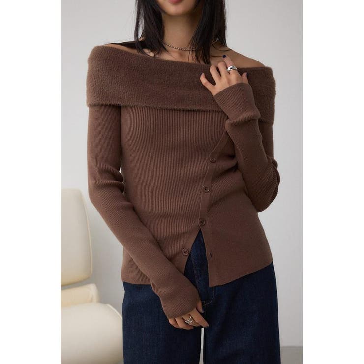 BRN | シャギーコンビオフショルダーニット | AZUL BY MOUSSY