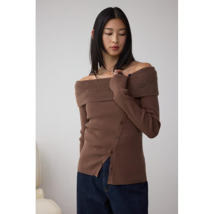 シャギーコンビオフショルダーニット[品番：AZLW0023863]｜AZUL BY