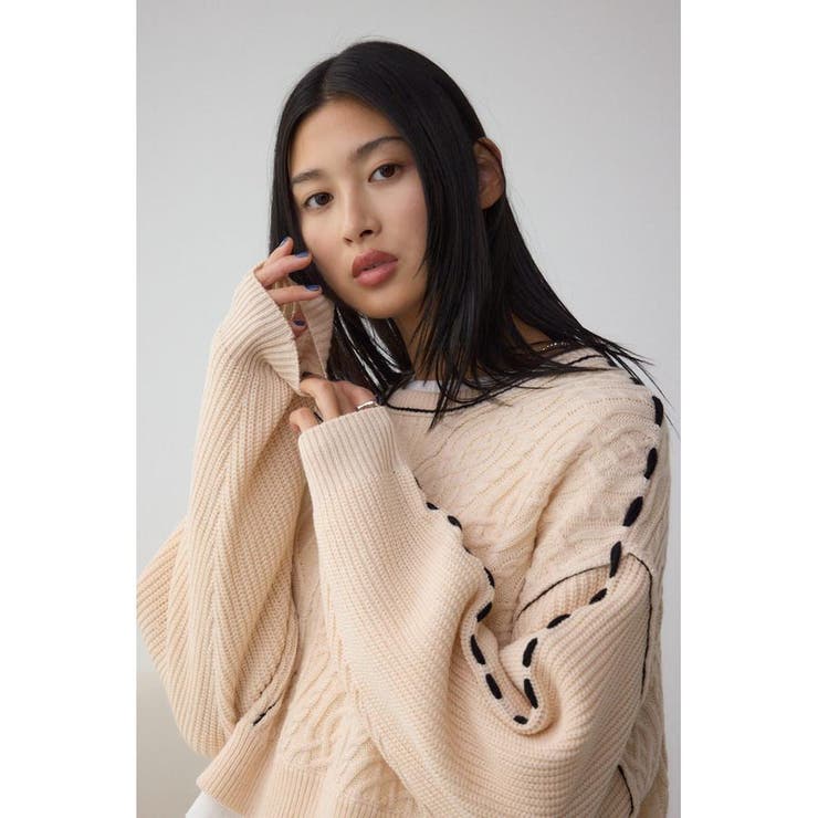 ステッチデザインケーブルニット | AZUL BY MOUSSY | 詳細画像2 